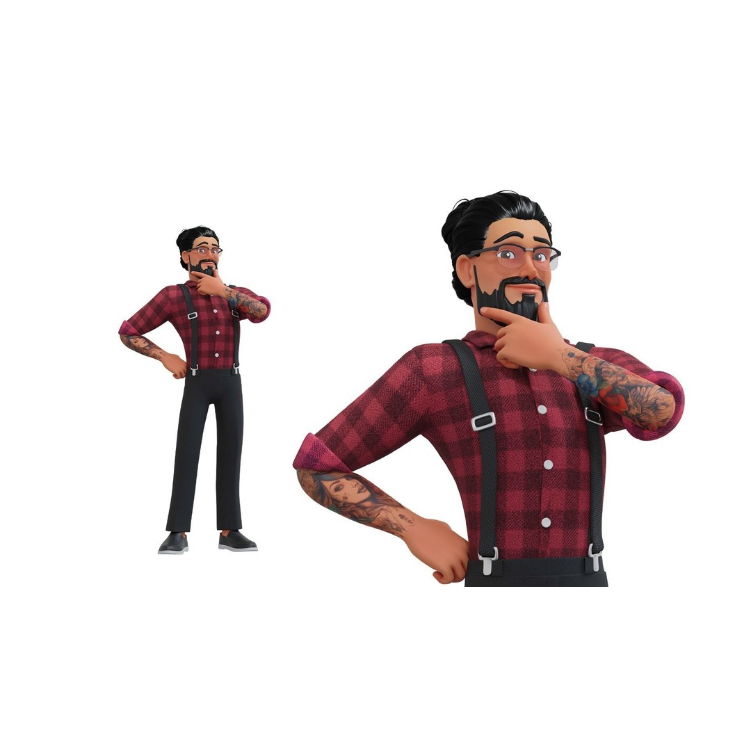 Hipster Man 3D Model – Low Poly Cartoon Character, Rigged FBX - View 6