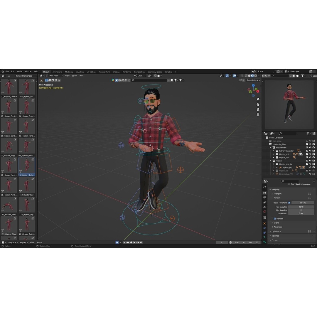 Hipster Man 3D Model – Low Poly Cartoon Character, Rigged FBX - View 7