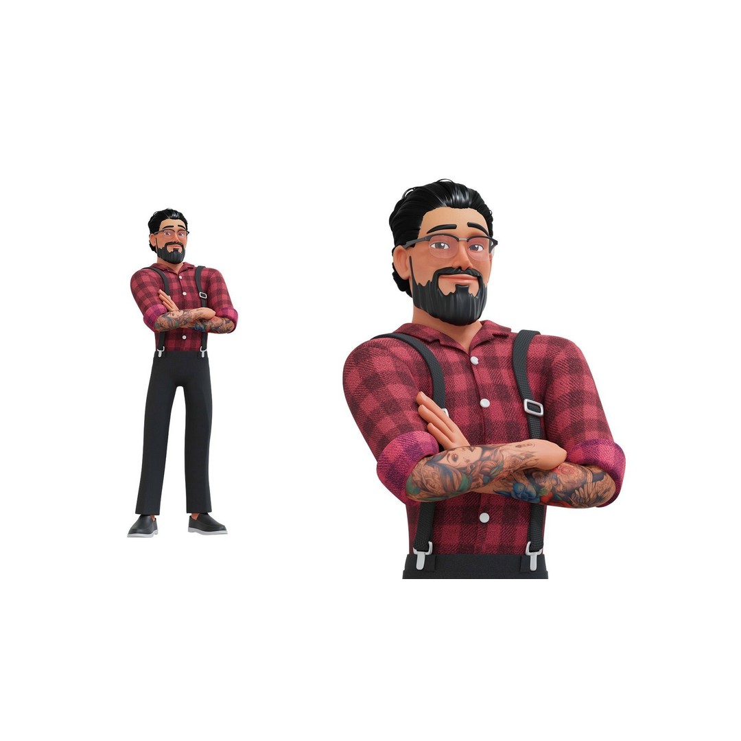 Hipster Man 3D Model – Low Poly Cartoon Character, Rigged FBX - View 8