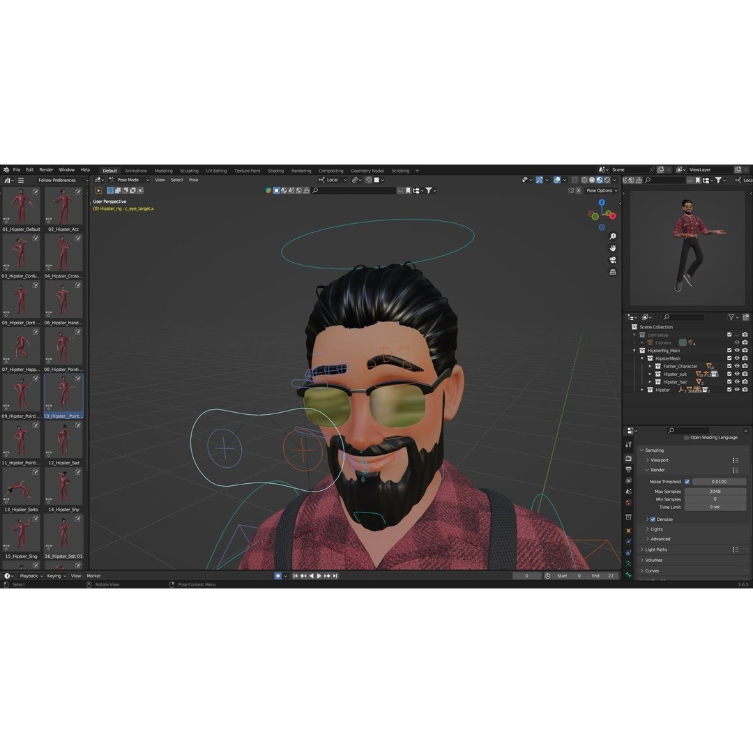Hipster Man 3D Model – Low Poly Cartoon Character, Rigged FBX - View 9