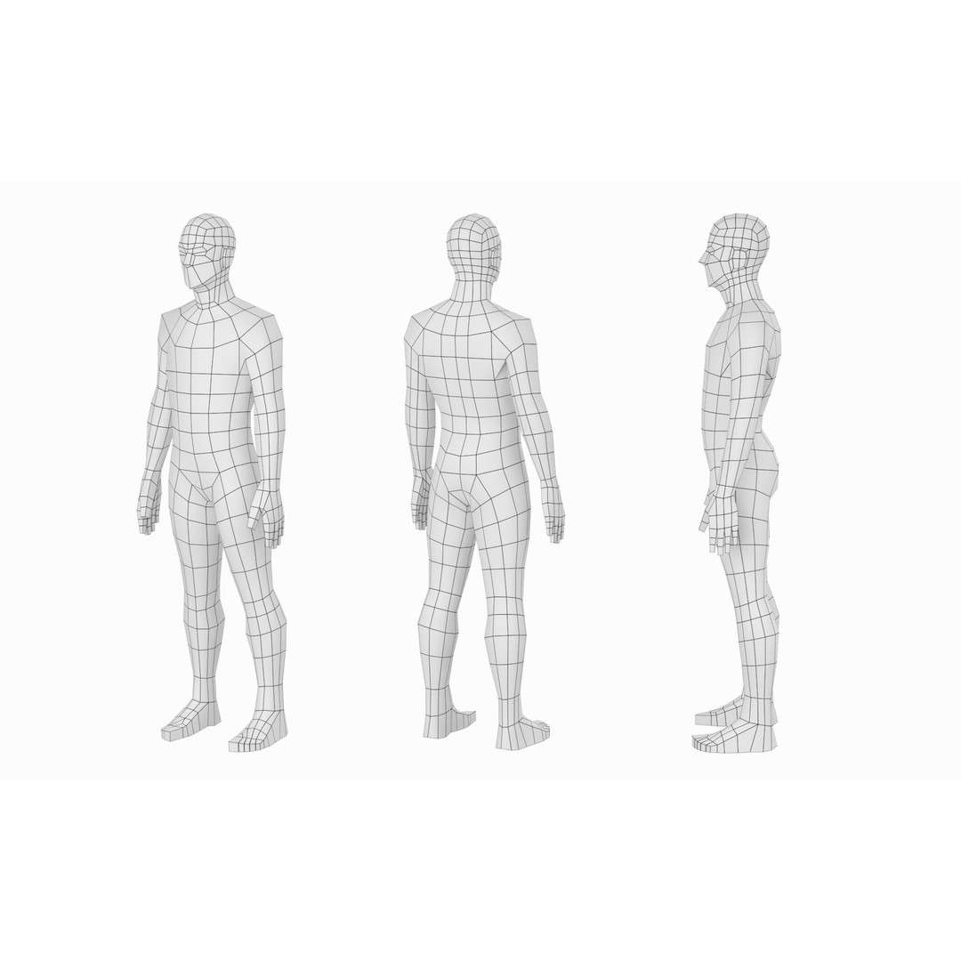 Natural Male 3D Model – Low Poly Base Mesh in 5 Topologies, FBX - View 10