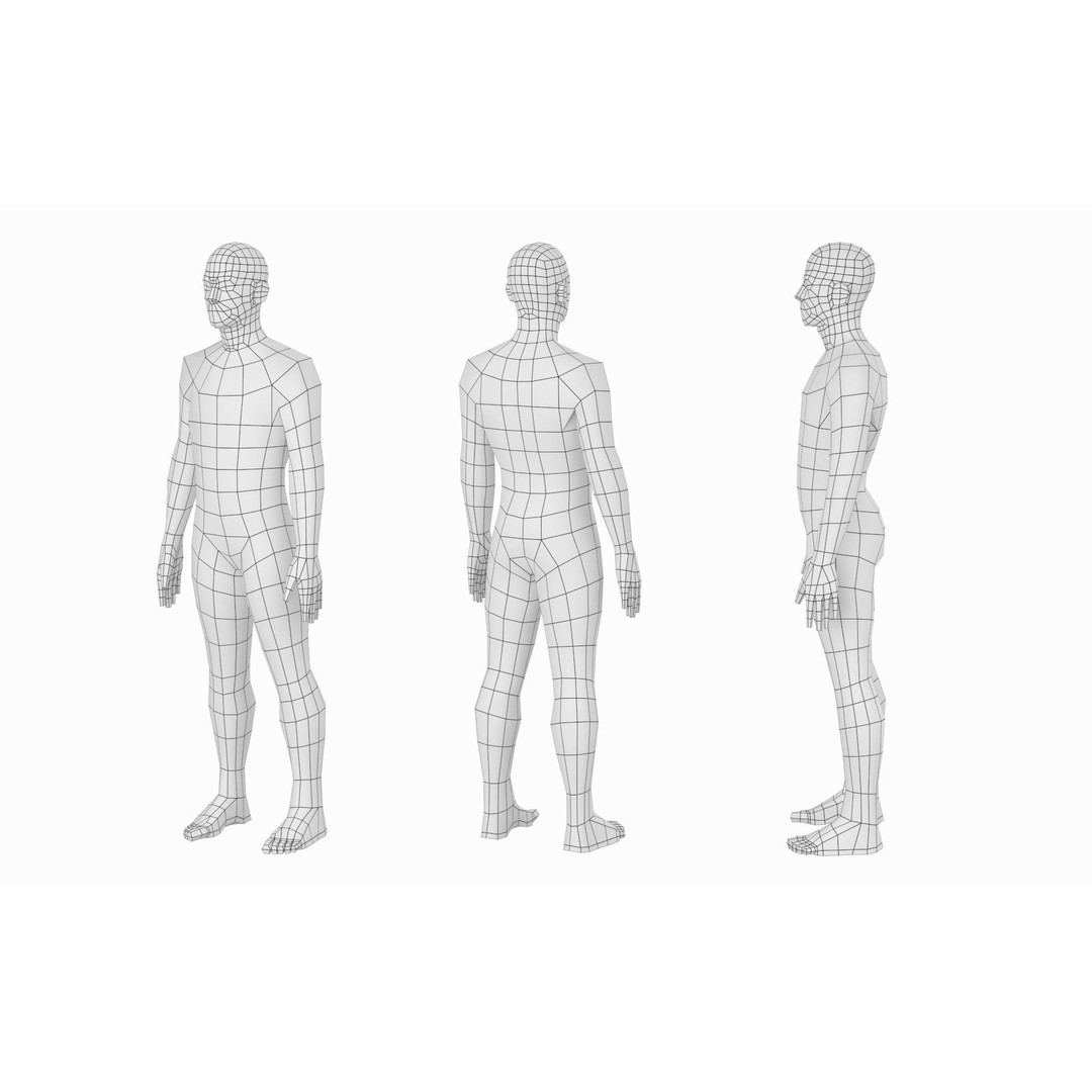 Natural Male 3D Model – Low Poly Base Mesh in 5 Topologies, FBX - View 11