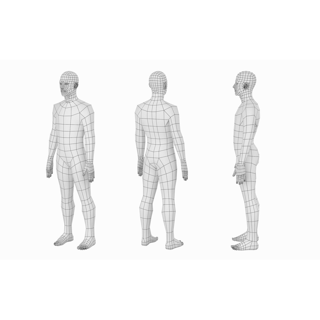 Natural Male 3D Model – Low Poly Base Mesh in 5 Topologies, FBX - View 13