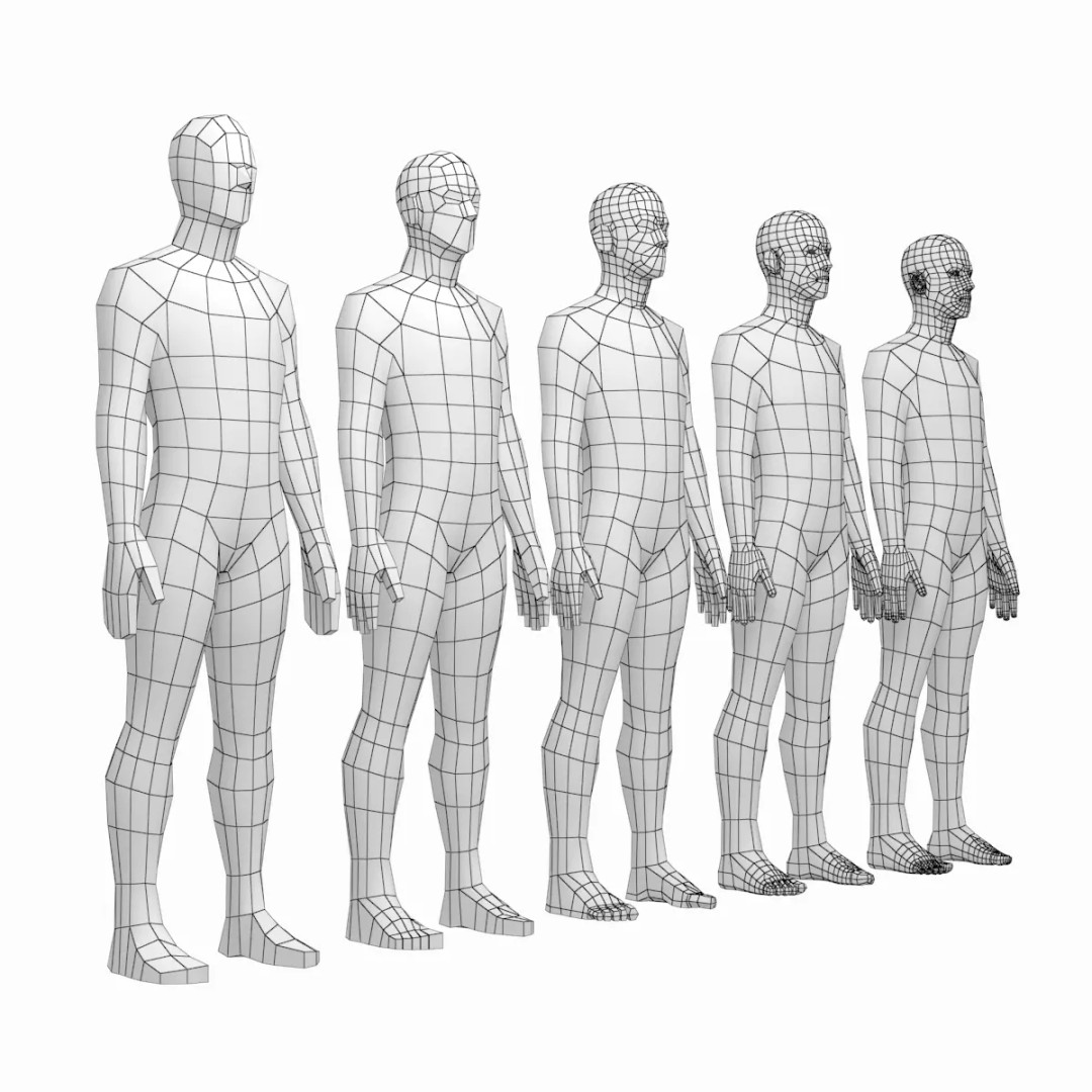 Natural Male 3D Model – Low Poly Base Mesh in 5 Topologies, FBX - View 2