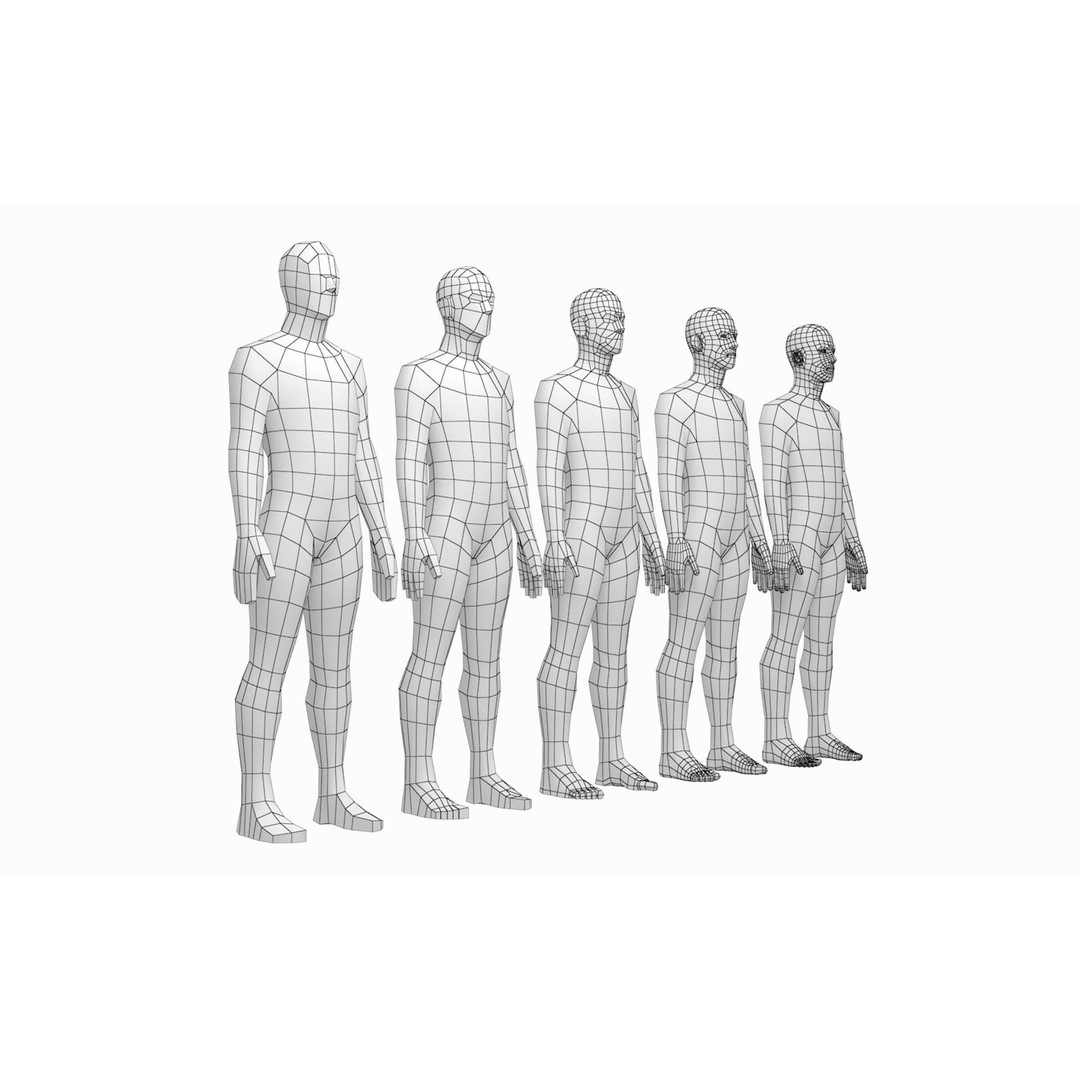 Natural Male 3D Model – Low Poly Base Mesh in 5 Topologies, FBX - View 3