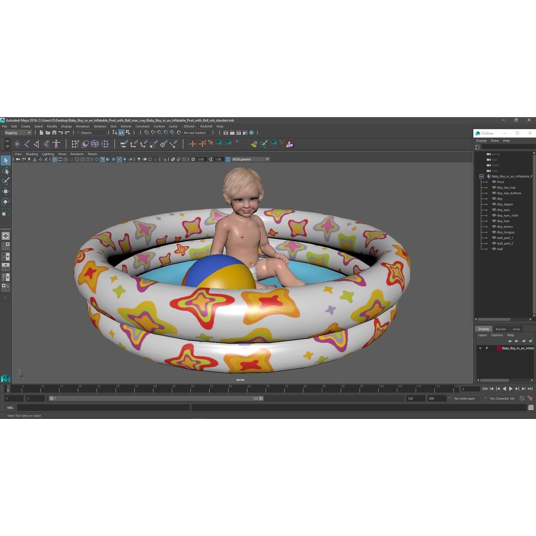 Baby Boy in Inflatable Pool 3D Model – Realistic Character, PBR Textures, FBX