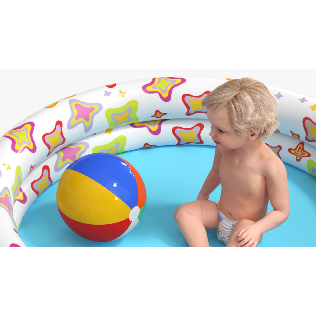 Baby Boy in Inflatable Pool 3D Model – Realistic Character, PBR Textures, FBX - View 10