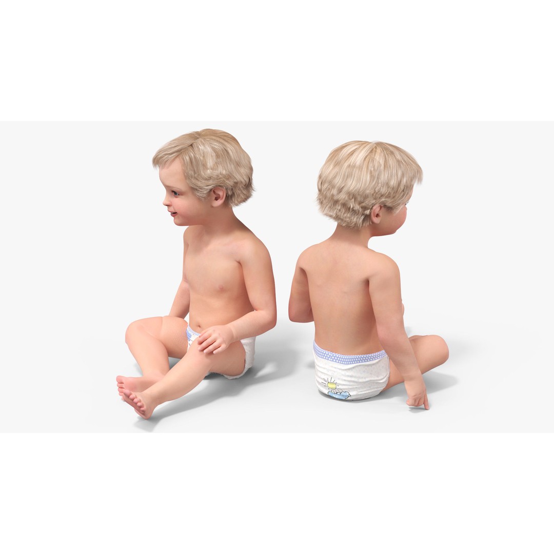 Baby Boy in Inflatable Pool 3D Model – Realistic Character, PBR Textures, FBX - View 11