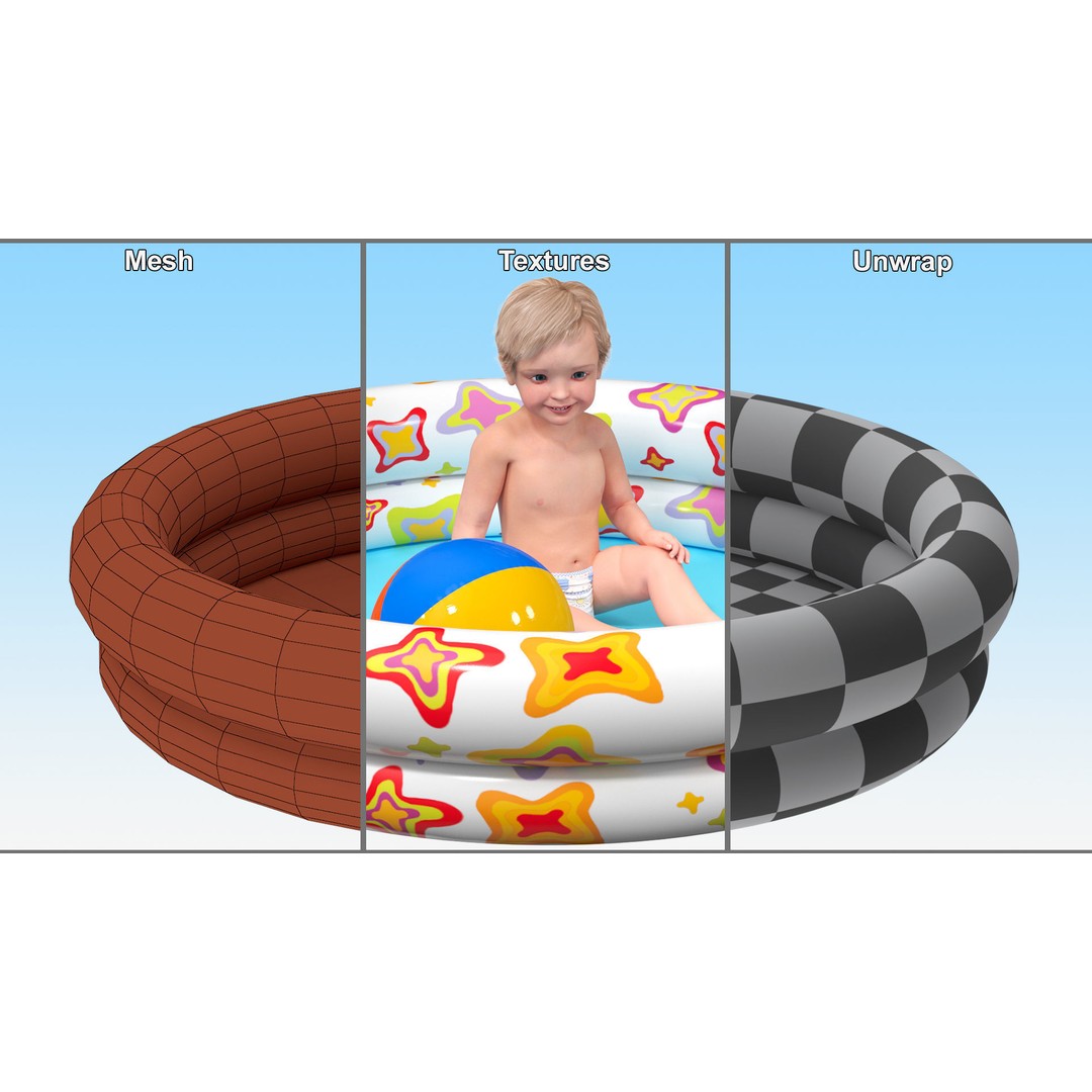 Baby Boy in Inflatable Pool 3D Model – Realistic Character, PBR Textures, FBX - View 13