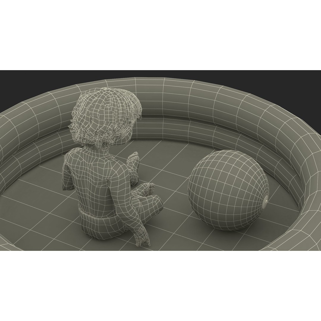 Baby Boy in Inflatable Pool 3D Model – Realistic Character, PBR Textures, FBX - View 20