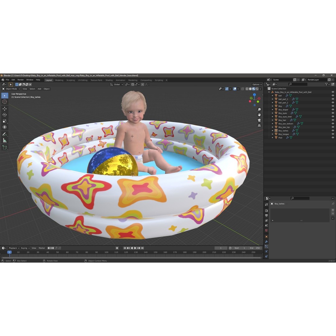 Baby Boy in Inflatable Pool 3D Model – Realistic Character, PBR Textures, FBX - View 23