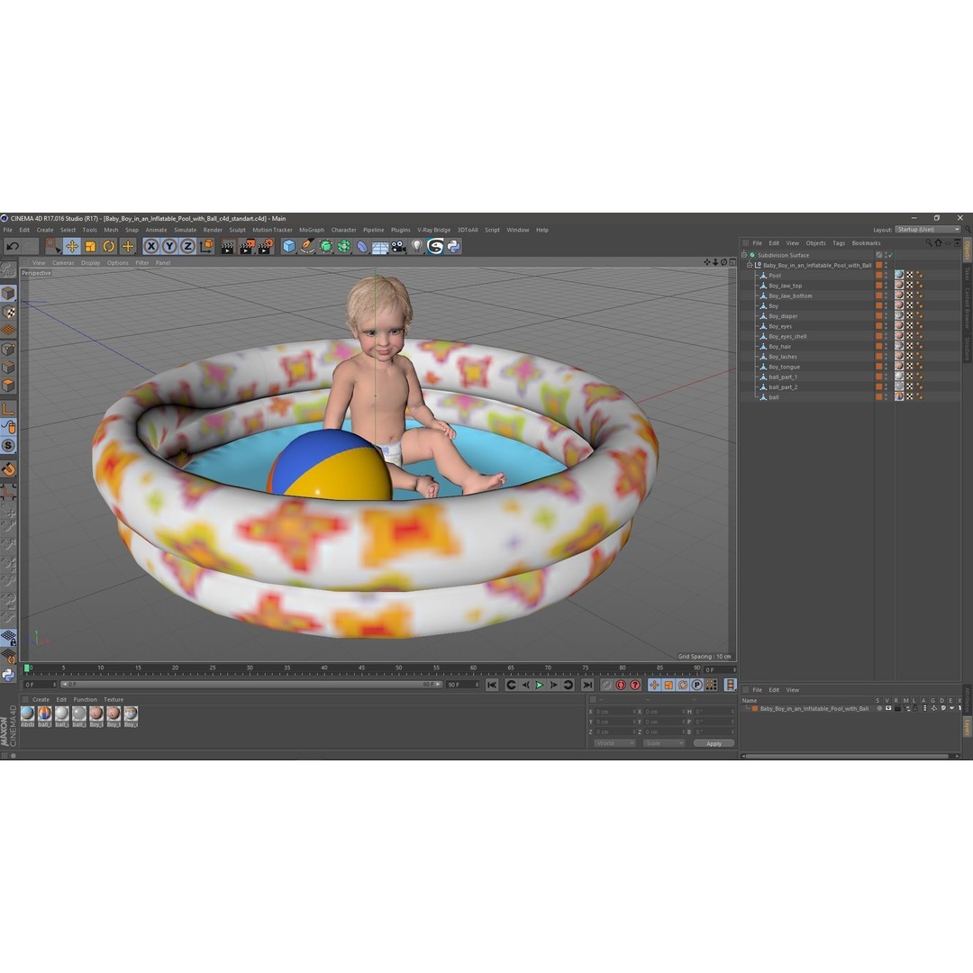 Baby Boy in Inflatable Pool 3D Model – Realistic Character, PBR Textures, FBX - View 25