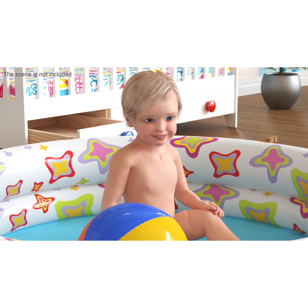 Baby Boy in Inflatable Pool 3D Model – Realistic Character, PBR Textures, FBX - View 3