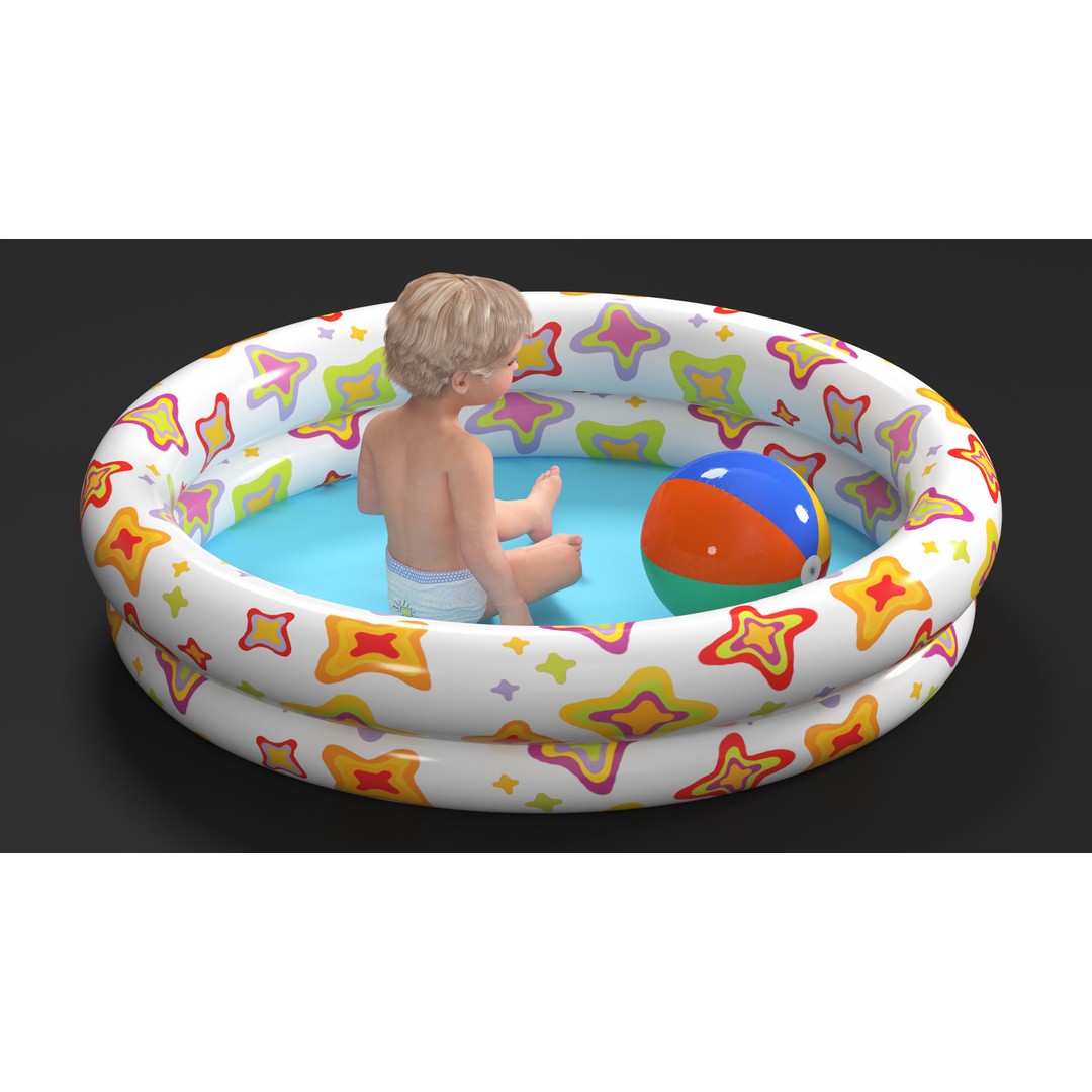 Baby Boy in Inflatable Pool 3D Model – Realistic Character, PBR Textures, FBX - View 4