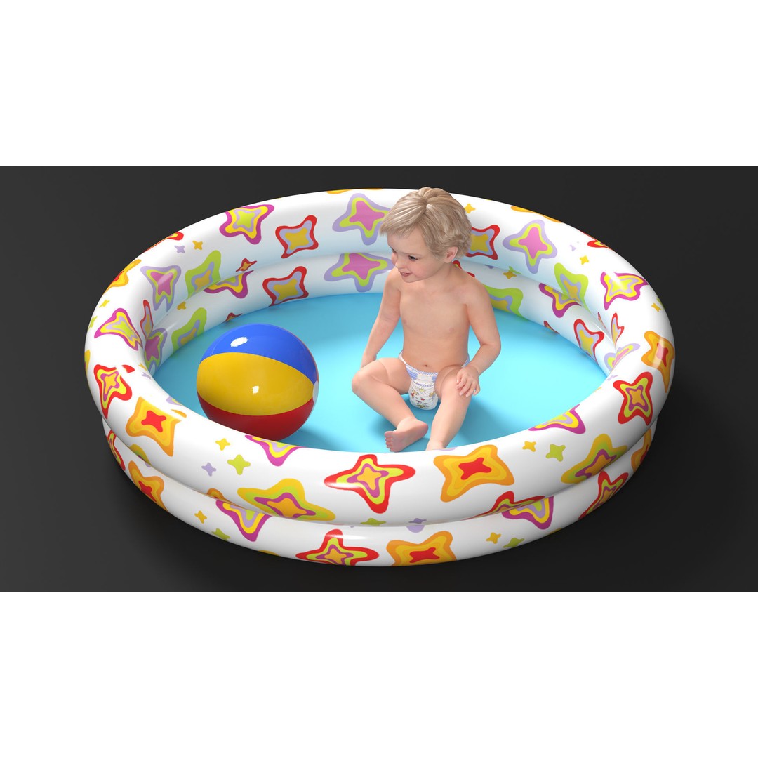 Baby Boy in Inflatable Pool 3D Model – Realistic Character, PBR Textures, FBX - View 5