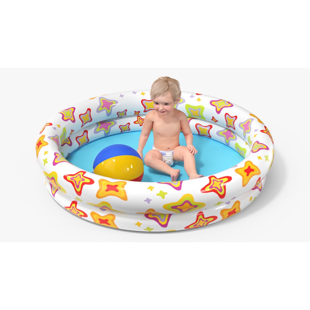 Baby Boy in Inflatable Pool 3D Model – Realistic Character, PBR Textures, FBX - View 6