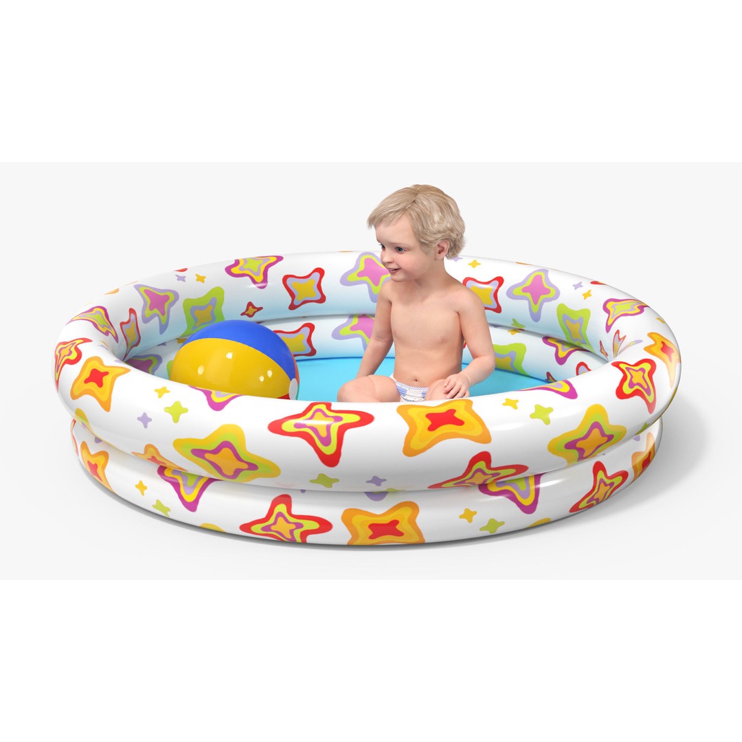 Baby Boy in Inflatable Pool 3D Model – Realistic Character, PBR Textures, FBX - View 7