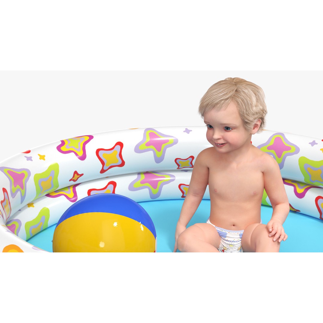 Baby Boy in Inflatable Pool 3D Model – Realistic Character, PBR Textures, FBX - View 8