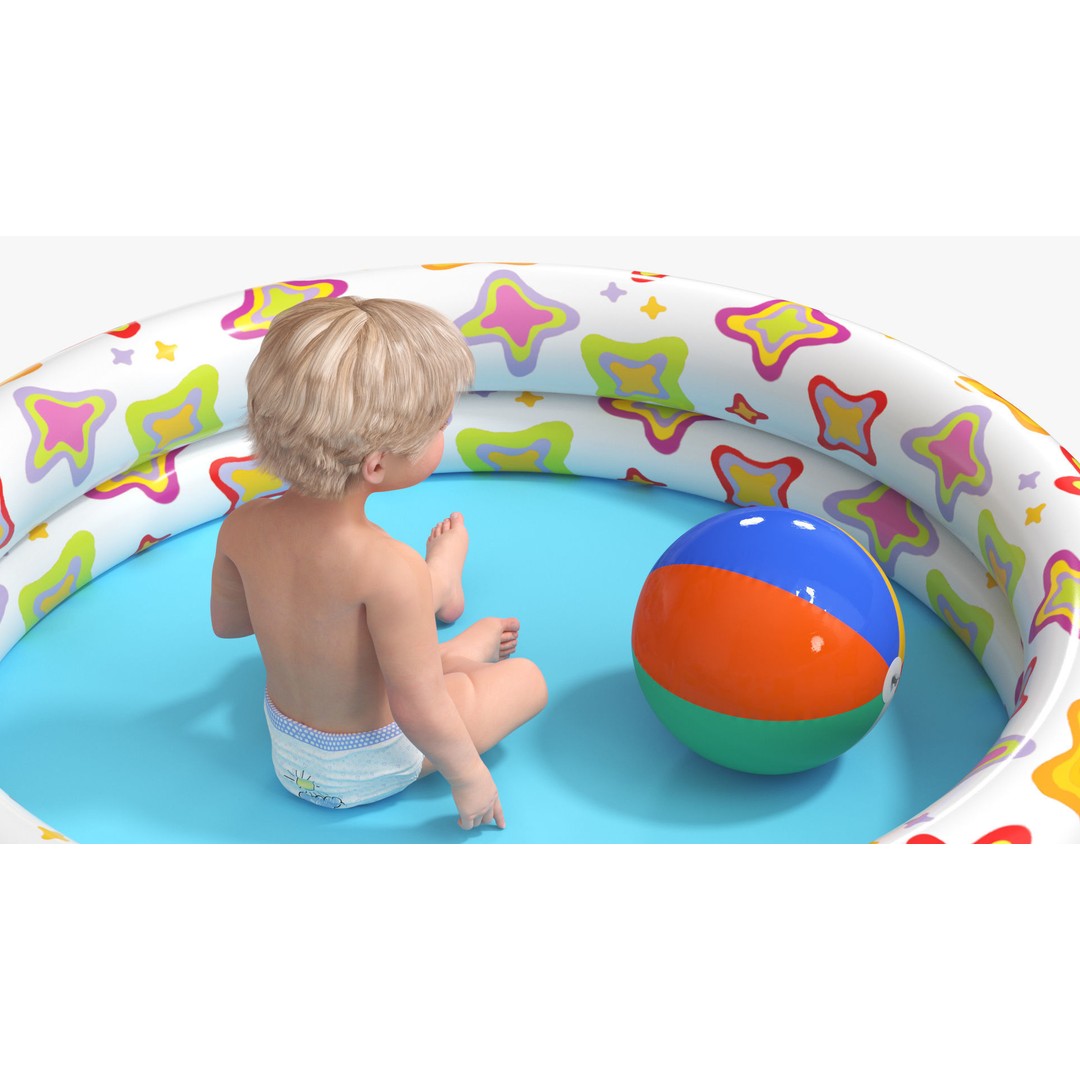 Baby Boy in Inflatable Pool 3D Model – Realistic Character, PBR Textures, FBX - View 9