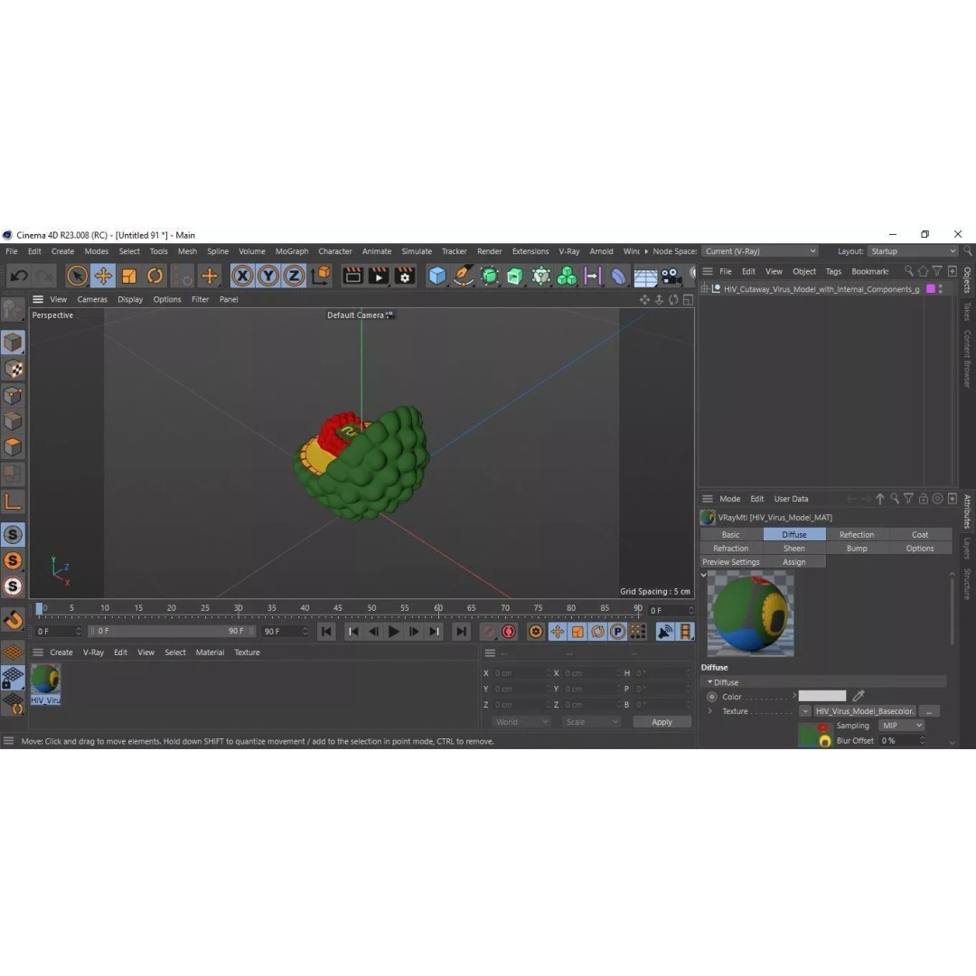 HIV Cutaway Virus 3D Model – Detailed Educational Representation, FBX