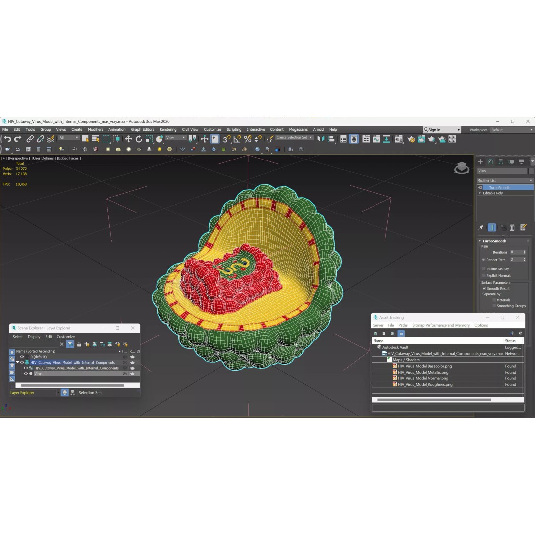 HIV Cutaway Virus 3D Model – Detailed Educational Representation, FBX - View 13
