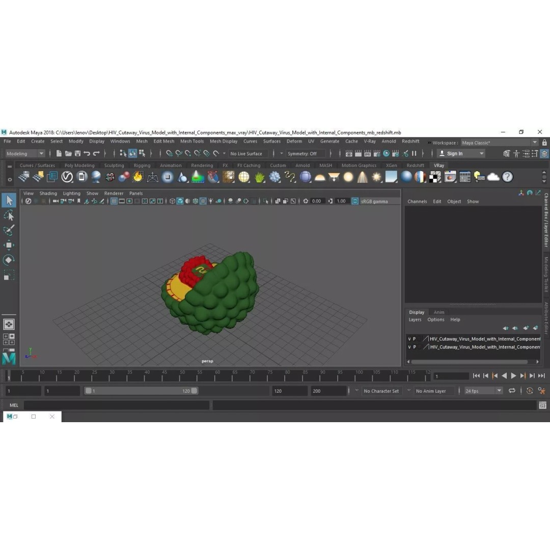 HIV Cutaway Virus 3D Model – Detailed Educational Representation, FBX - View 17