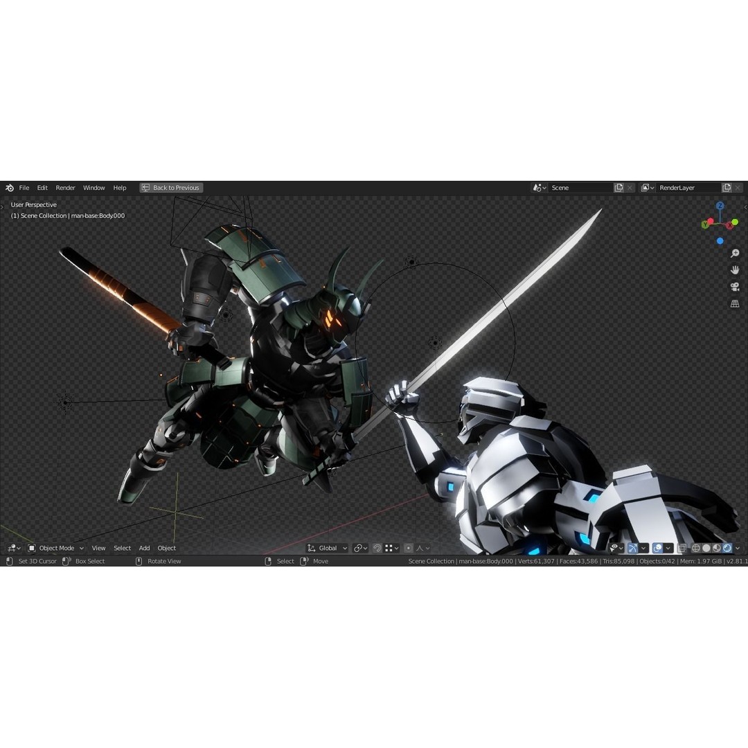 Samurai Robot 3D Model – Low Poly Rigged Character for Games, FBX, Blender