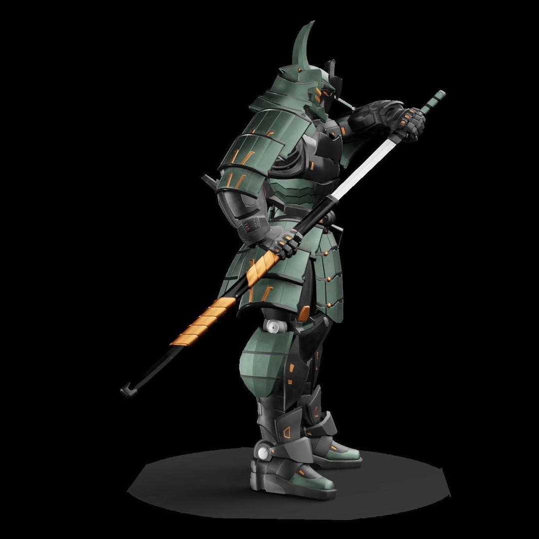 Samurai Robot 3D Model – Low Poly Rigged Character for Games, FBX, Blender - View 10
