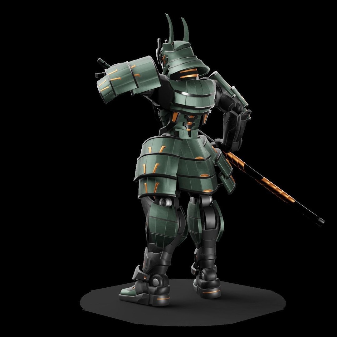 Samurai Robot 3D Model – Low Poly Rigged Character for Games, FBX, Blender - View 11