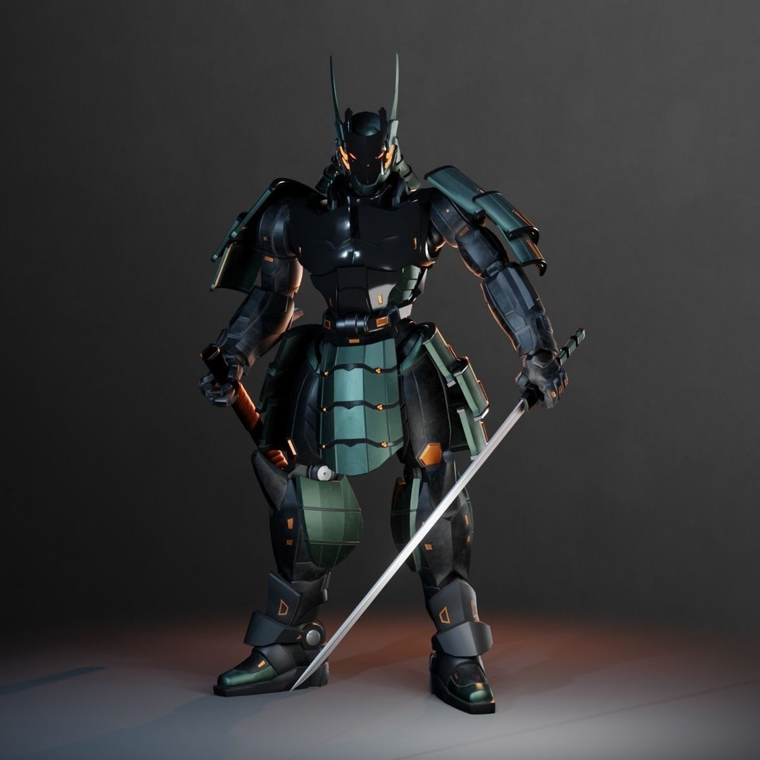 Samurai Robot 3D Model – Low Poly Rigged Character for Games, FBX, Blender - View 12