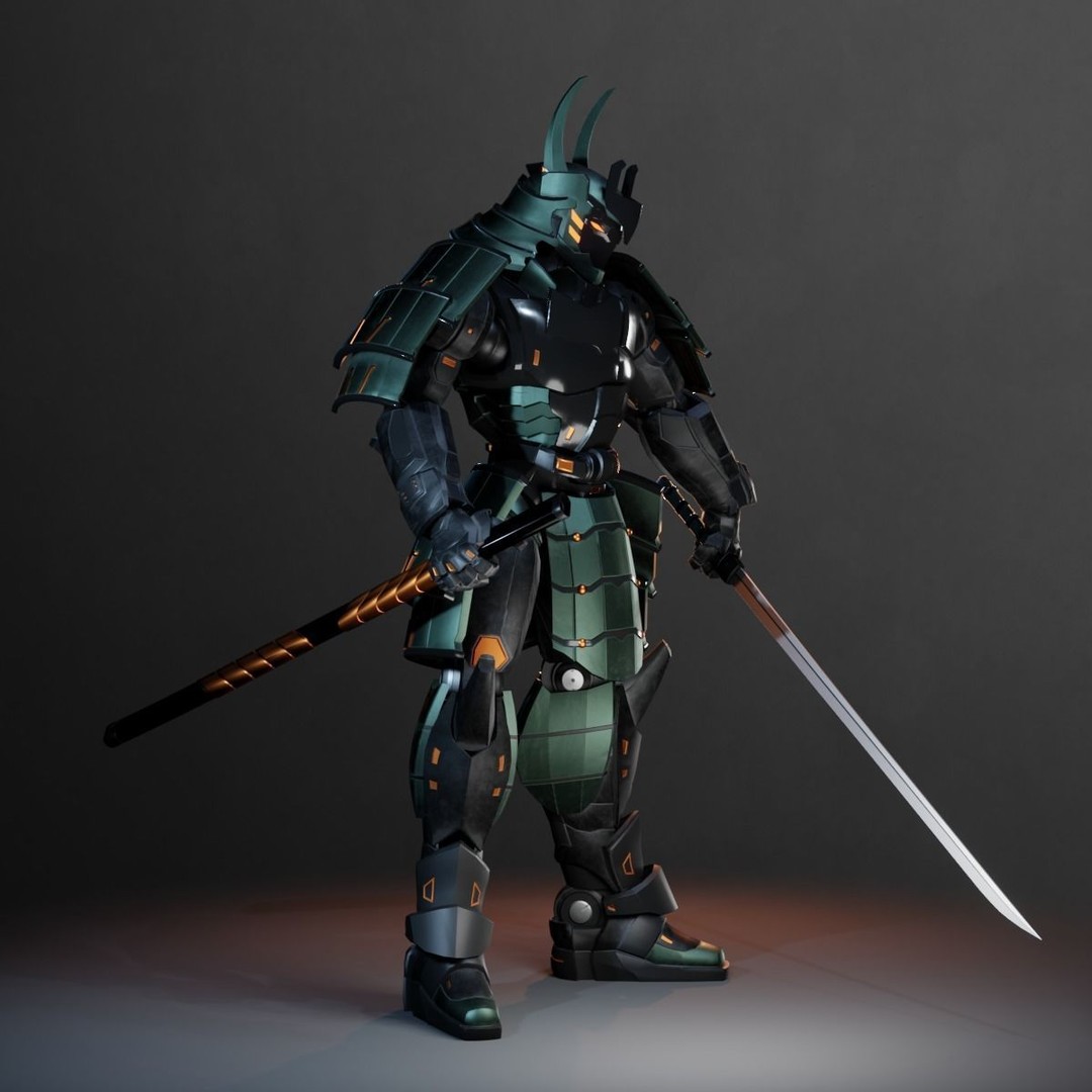 Samurai Robot 3D Model – Low Poly Rigged Character for Games, FBX, Blender - View 13