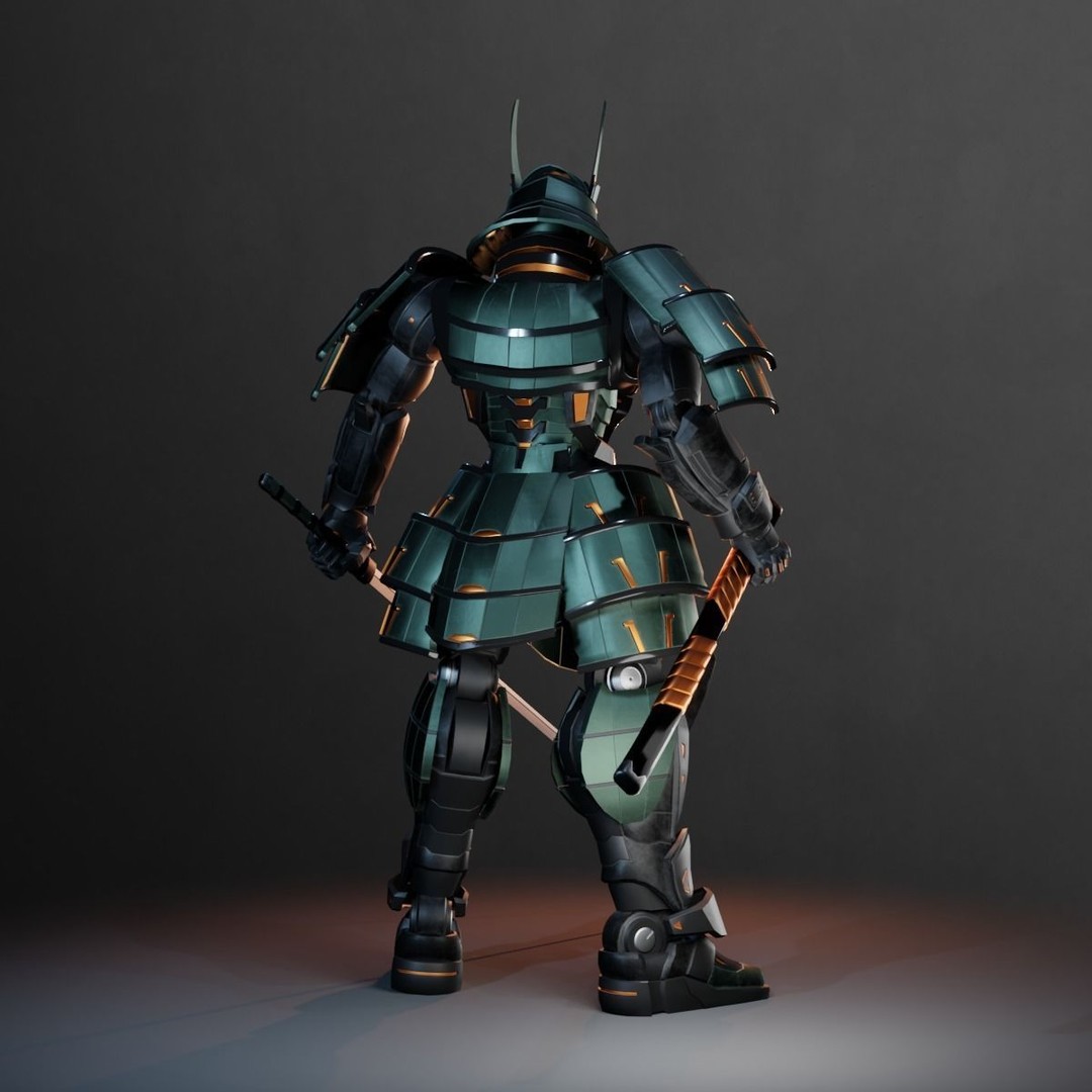 Samurai Robot 3D Model – Low Poly Rigged Character for Games, FBX, Blender - View 14