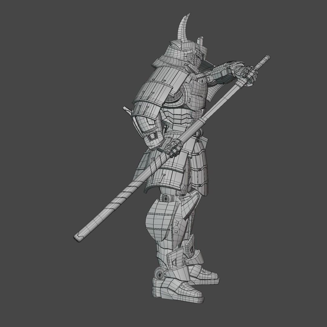 Samurai Robot 3D Model – Low Poly Rigged Character for Games, FBX, Blender - View 16
