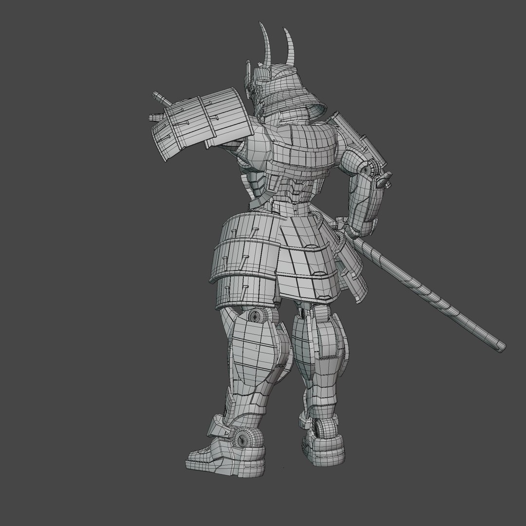 Samurai Robot 3D Model – Low Poly Rigged Character for Games, FBX, Blender - View 17