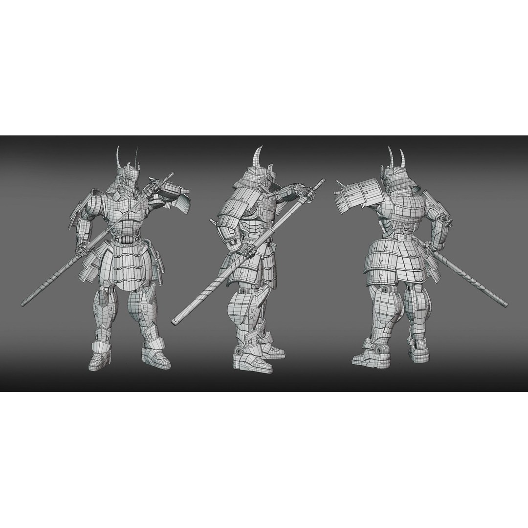 Samurai Robot 3D Model – Low Poly Rigged Character for Games, FBX, Blender - View 18