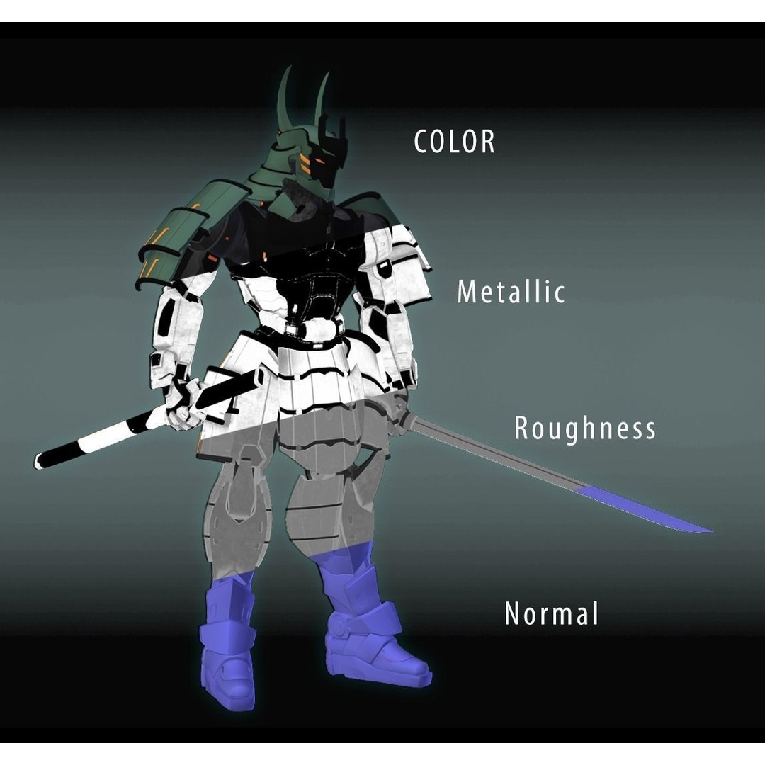Samurai Robot 3D Model – Low Poly Rigged Character for Games, FBX, Blender - View 22