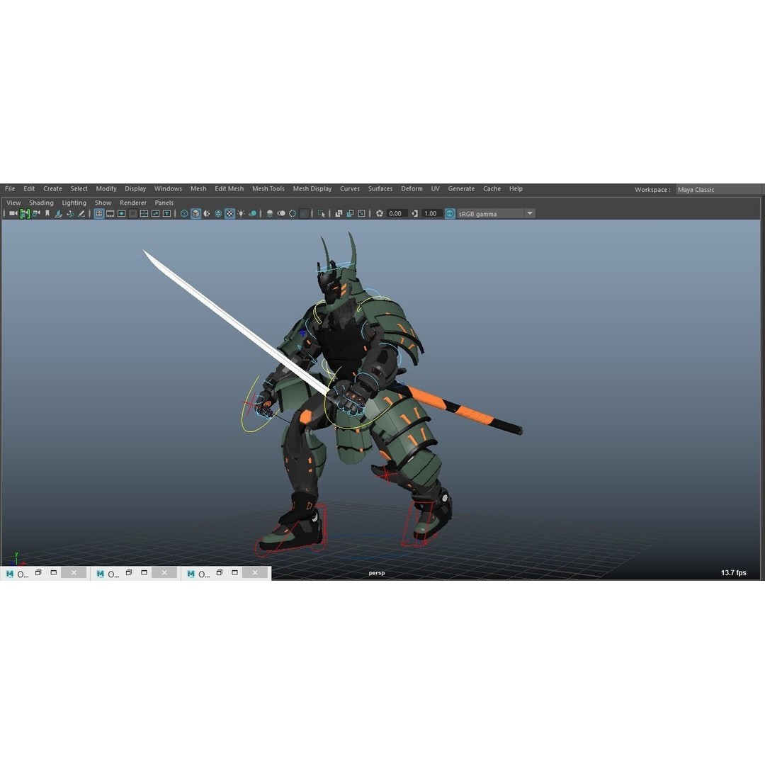 Samurai Robot 3D Model – Low Poly Rigged Character for Games, FBX, Blender - View 23
