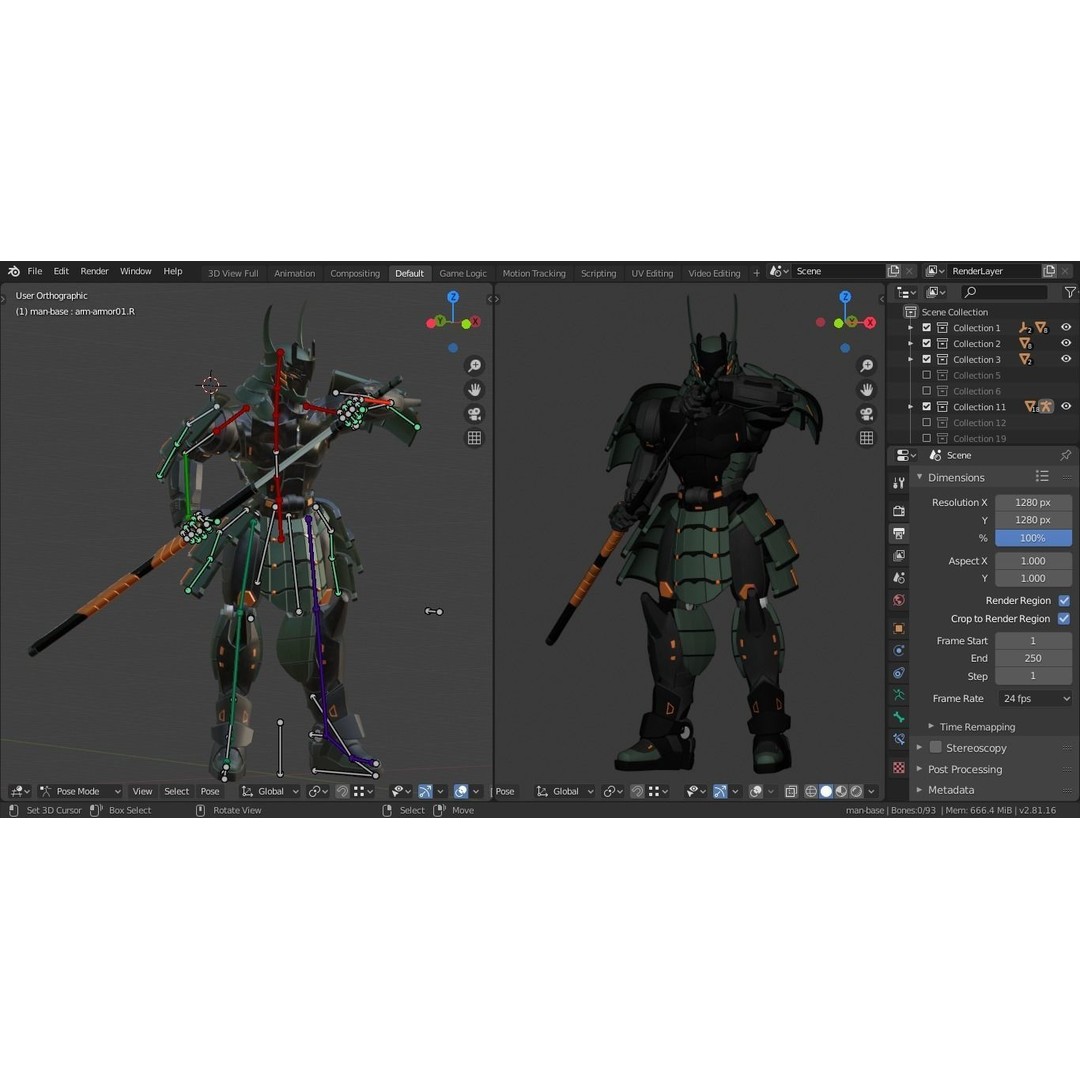 Samurai Robot 3D Model – Low Poly Rigged Character for Games, FBX, Blender - View 24