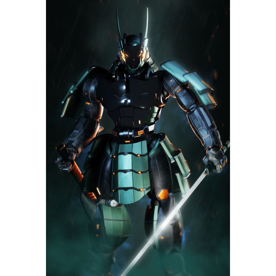 Samurai Robot 3D Model – Low Poly Rigged Character for Games, FBX, Blender - View 5