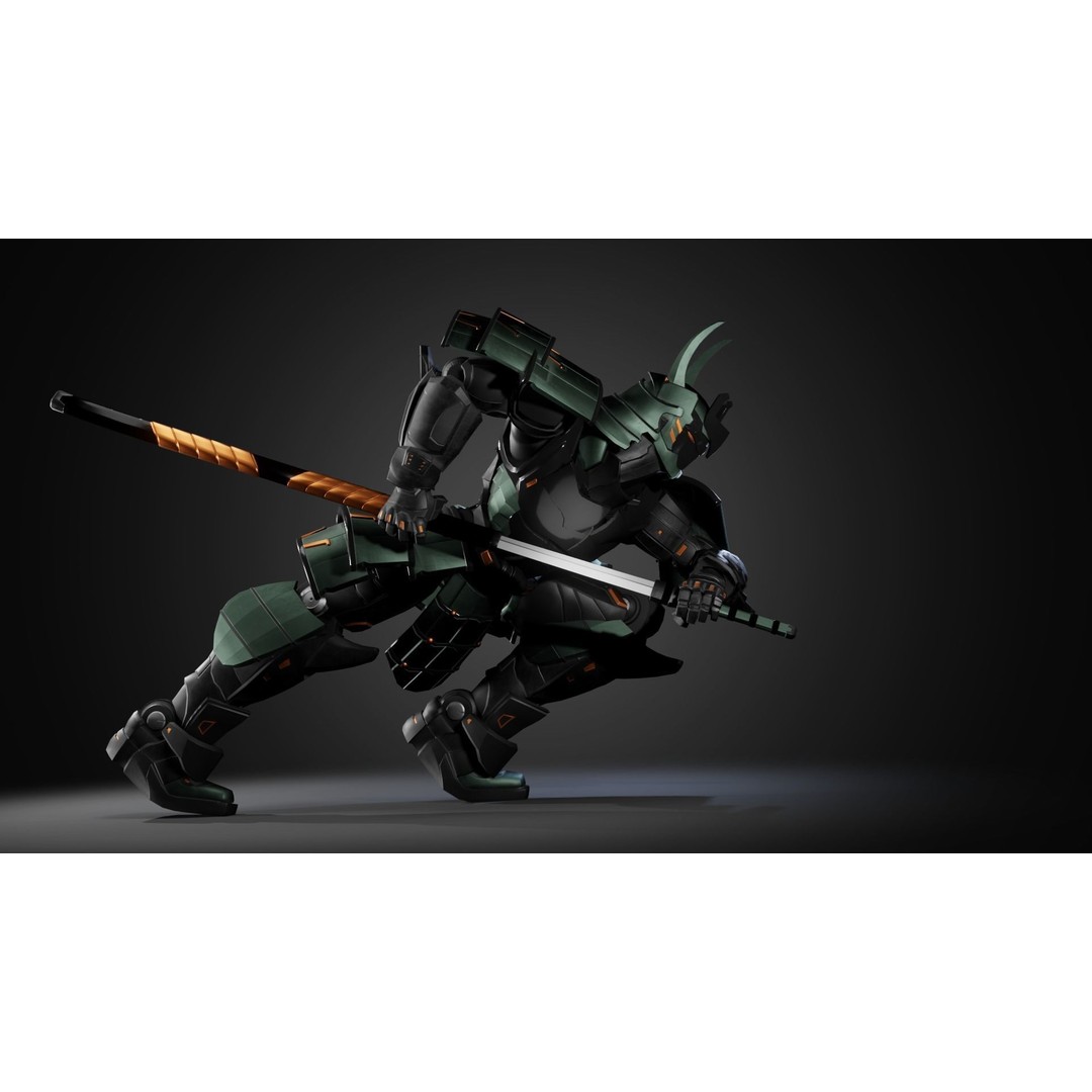 Samurai Robot 3D Model – Low Poly Rigged Character for Games, FBX, Blender - View 6