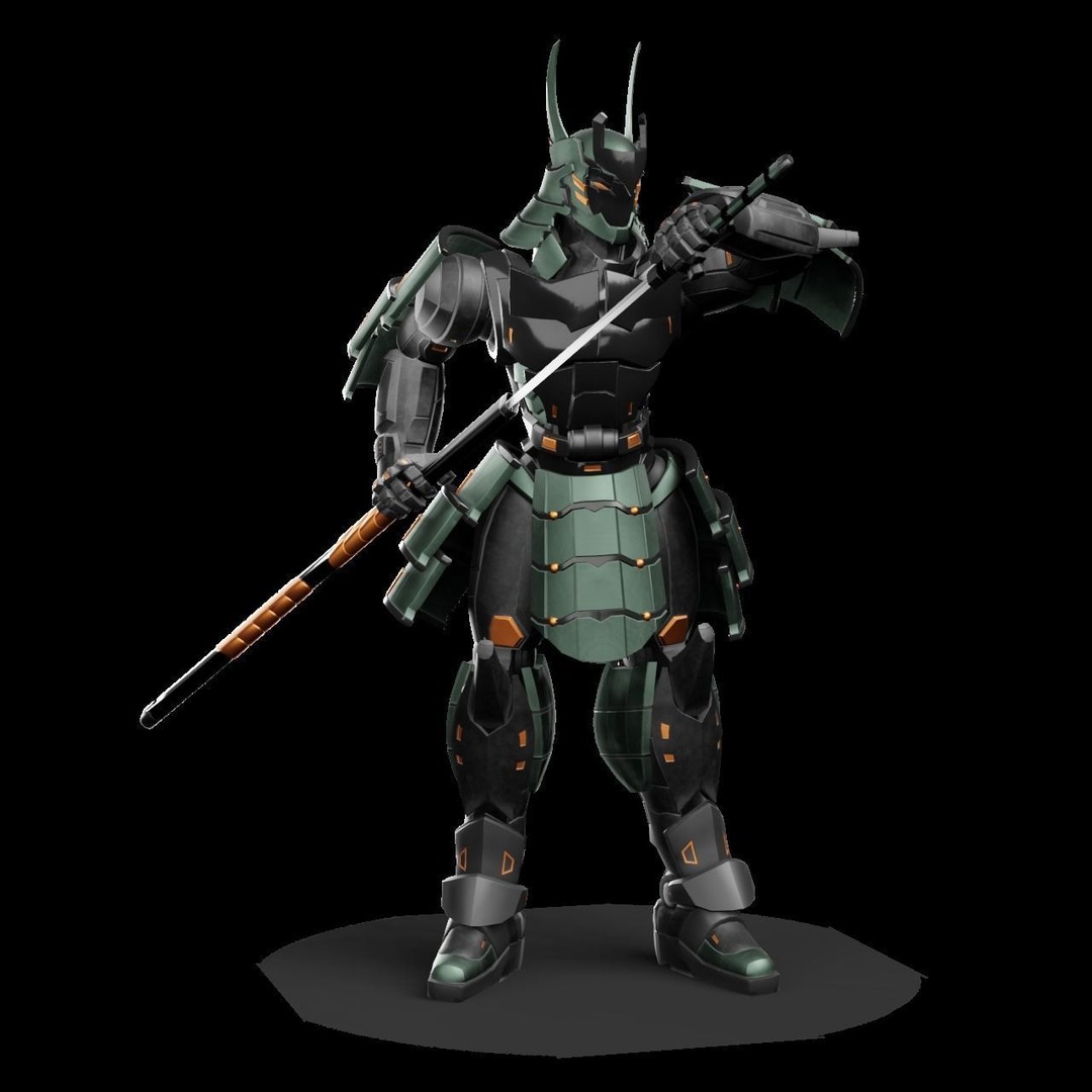 Samurai Robot 3D Model – Low Poly Rigged Character for Games, FBX, Blender - View 9