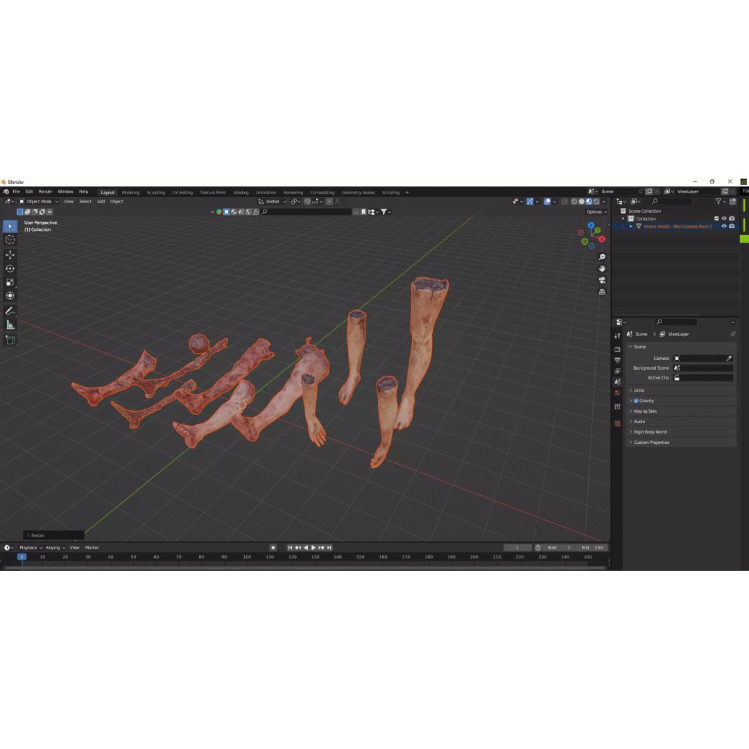 Human Corpses Pack 06 3D Model – Low Poly Horror Game Asset, FBX, OBJ