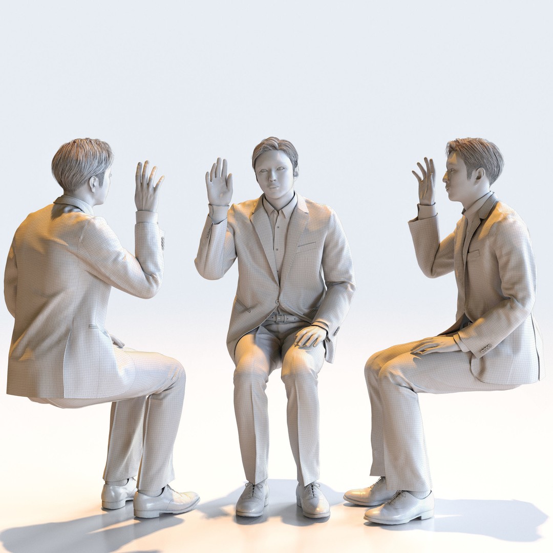 Posed Asian Business Man 3D Model – High Poly Game Asset, FBX, Blender - View 10
