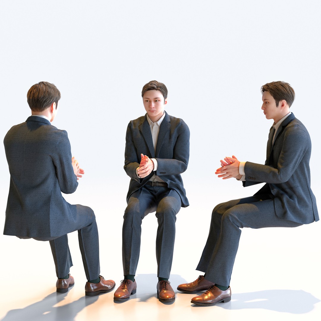 Posed Asian Business Man 3D Model – High Poly Game Asset, FBX, Blender - View 13