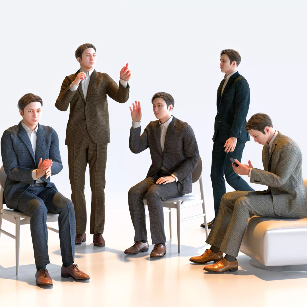 Posed Asian Business Man 3D Model – High Poly Game Asset, FBX, Blender - View 2