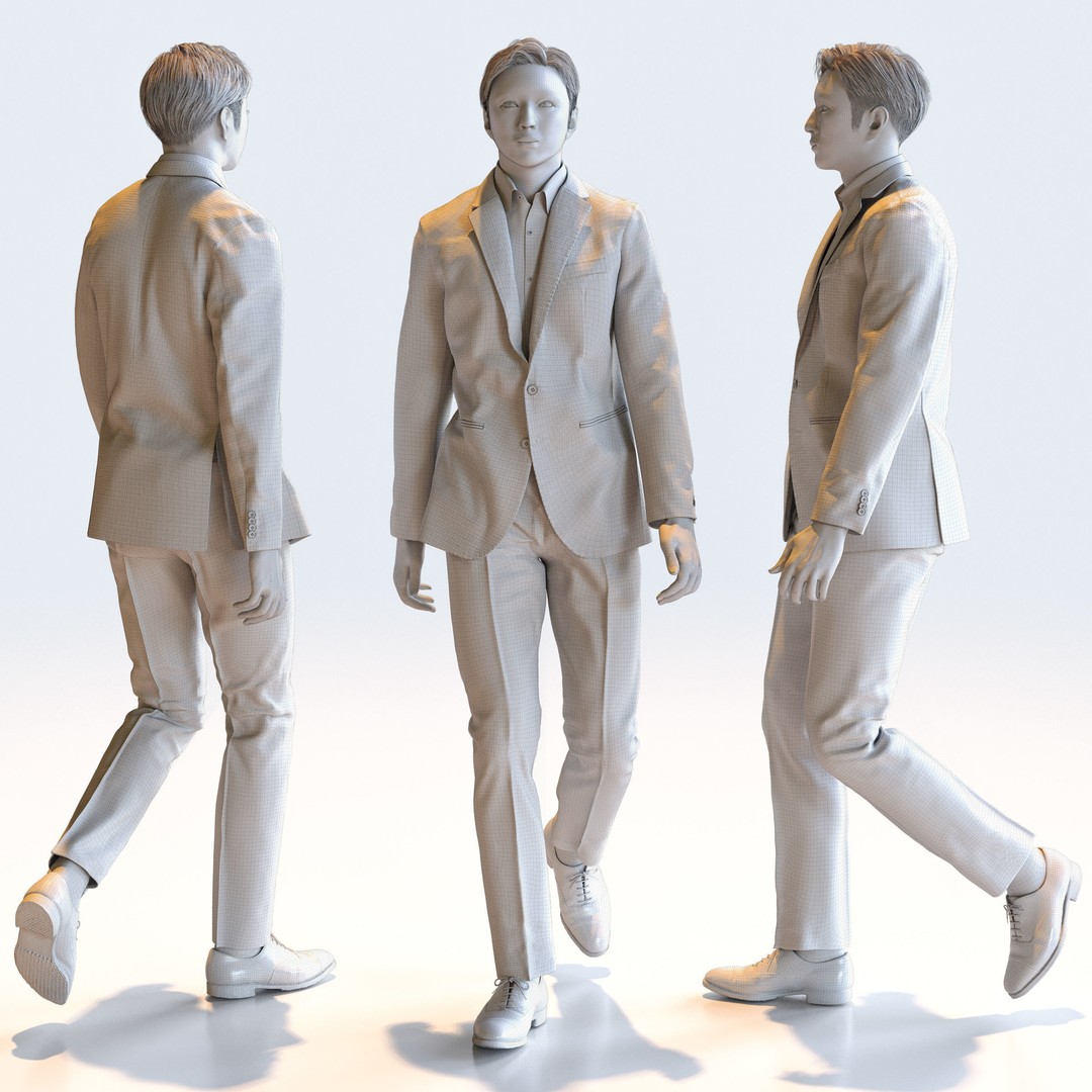 Posed Asian Business Man 3D Model – High Poly Game Asset, FBX, Blender - View 22