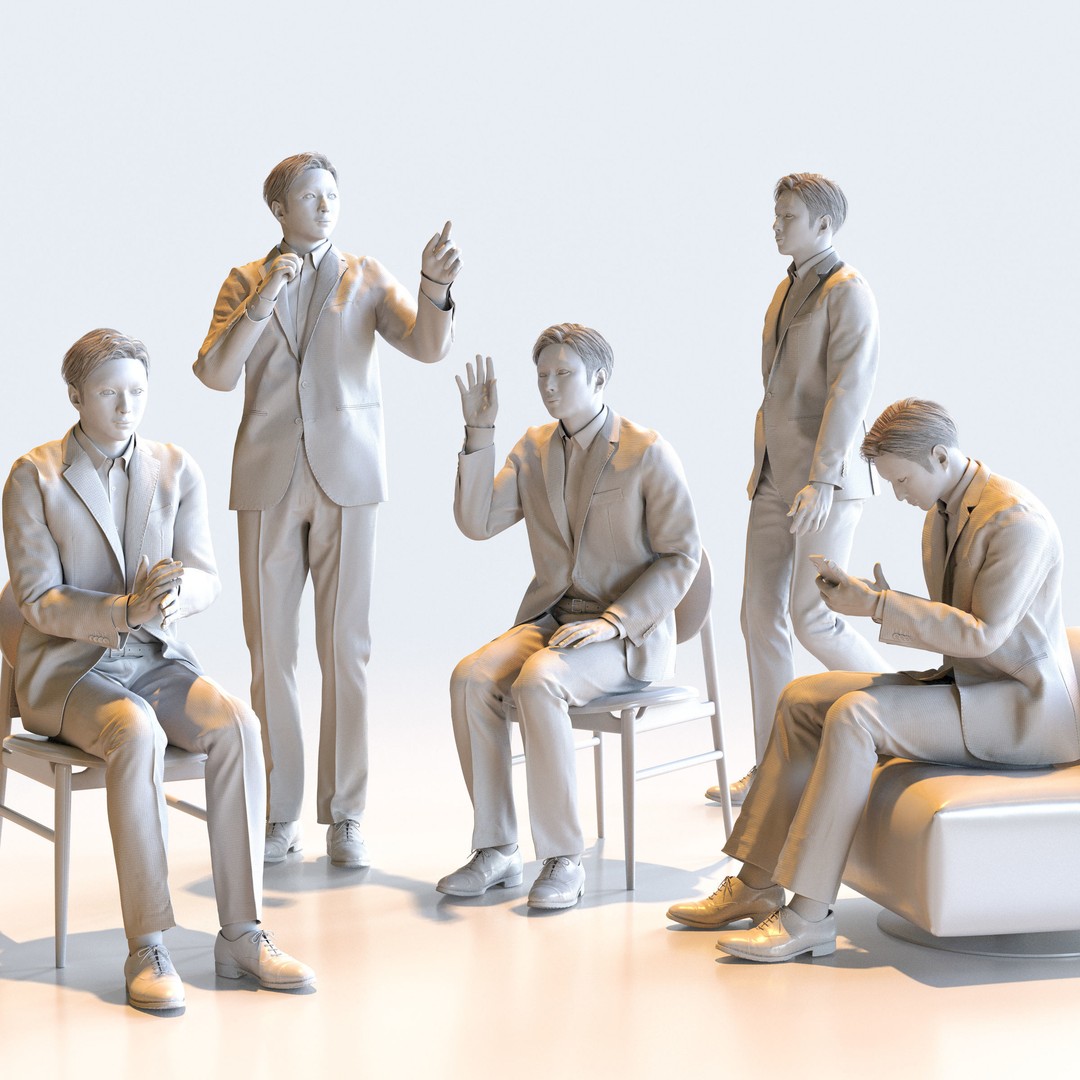 Posed Asian Business Man 3D Model – High Poly Game Asset, FBX, Blender - View 3