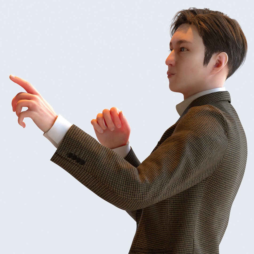 Posed Asian Business Man 3D Model – High Poly Game Asset, FBX, Blender - View 4