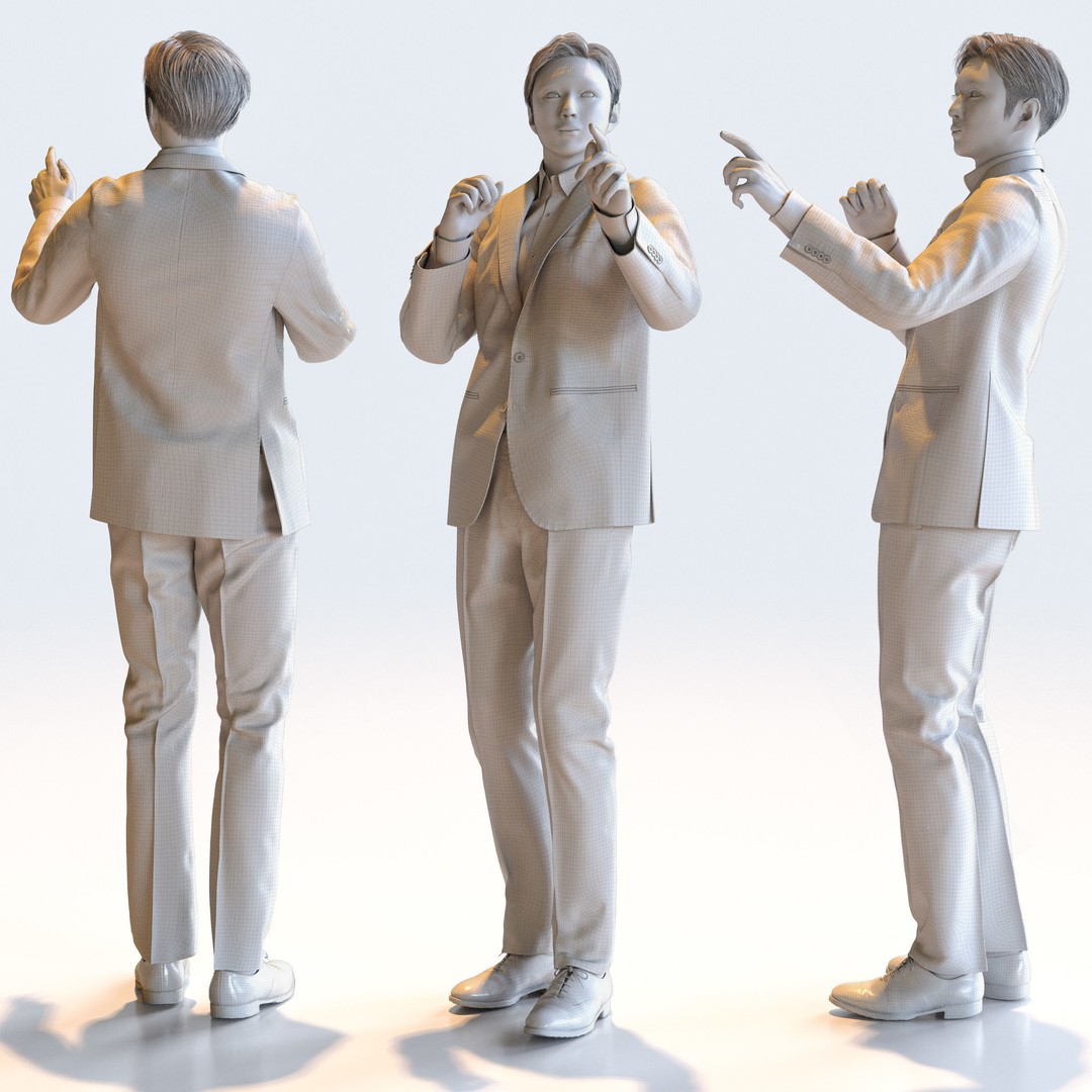 Posed Asian Business Man 3D Model – High Poly Game Asset, FBX, Blender - View 6