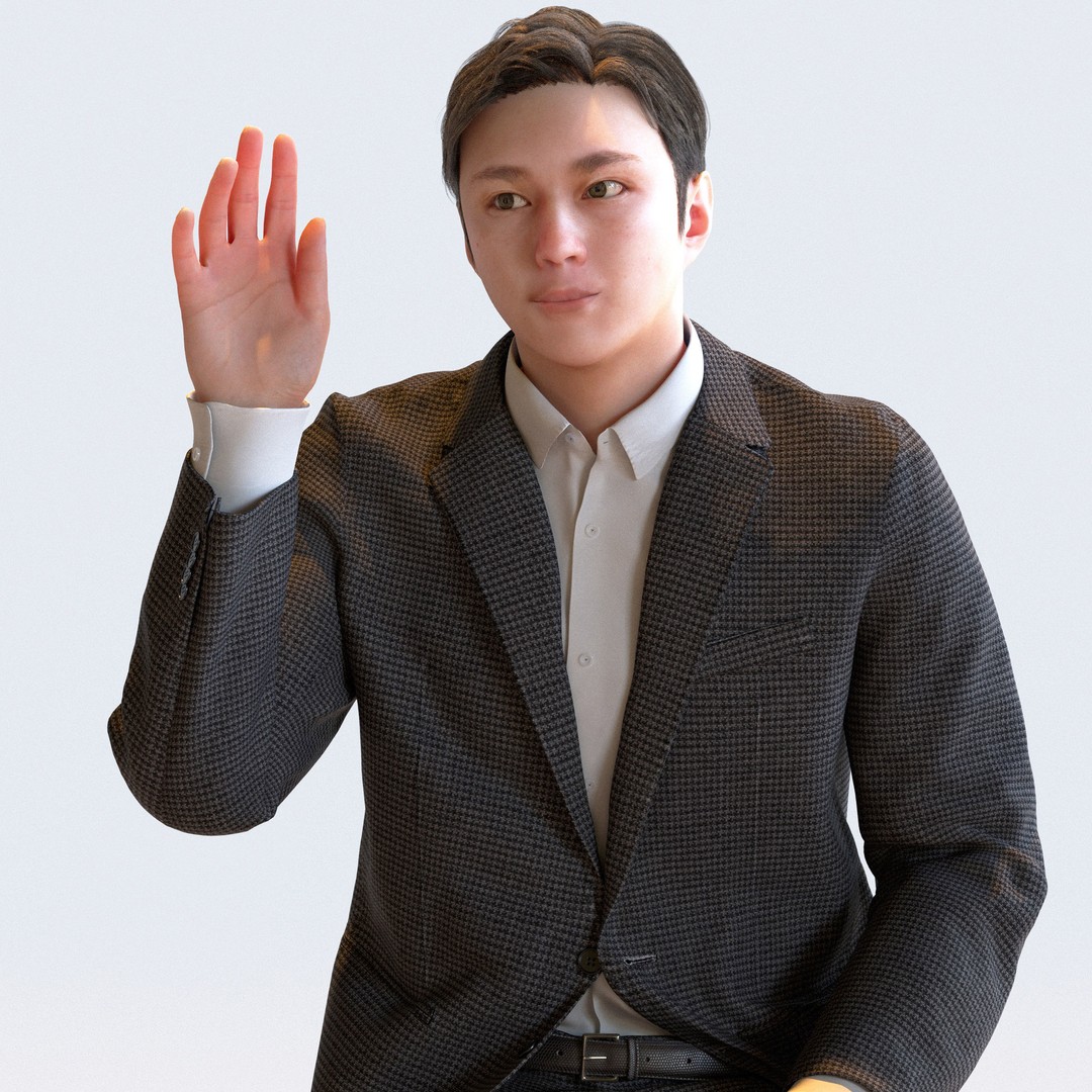 Posed Asian Business Man 3D Model – High Poly Game Asset, FBX, Blender - View 8